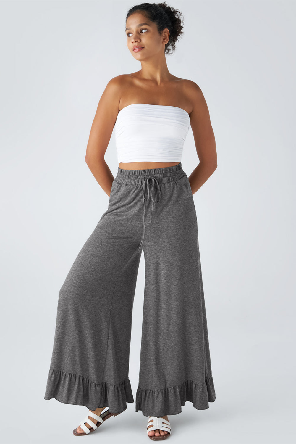 Dune Solid Color Ruffle Wide Leg Pants