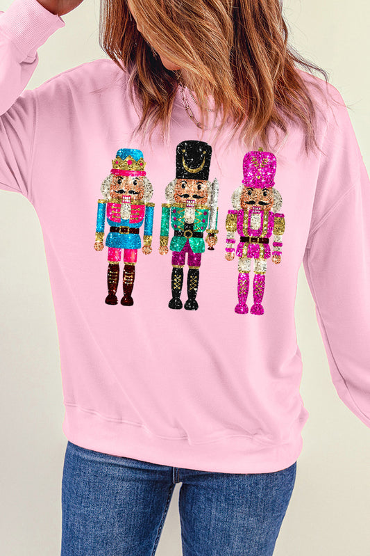 Pink Nutcracker Graphic Drop Shoulder Christmas Sweatshirt