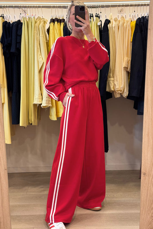 Red Varsity Striped Cropped Pullover Wide Leg Pants 2pcs Outfit