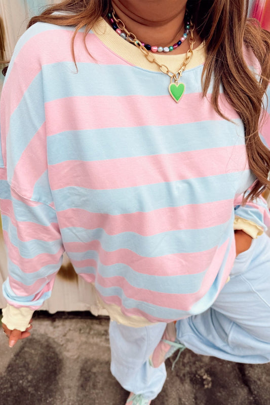 Sky Blue Stripe Plus Size Sweatshirt