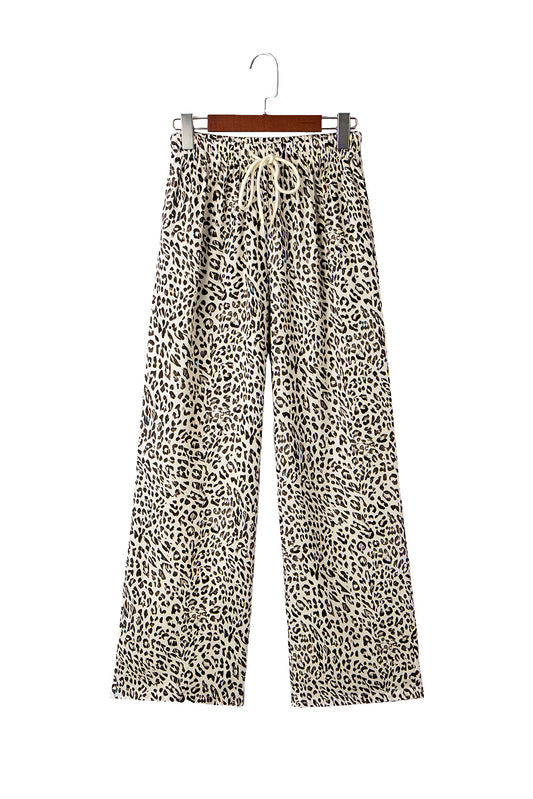 Brown Leopard Drawstring Loose Pants