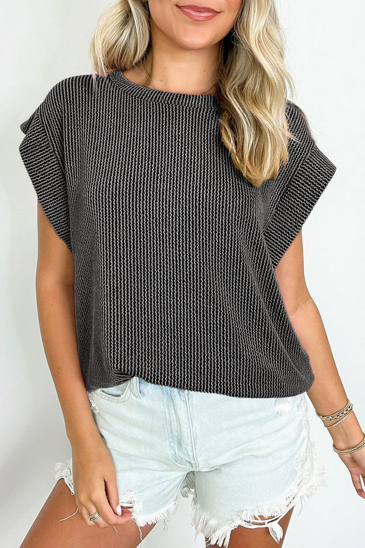 Grey Twisted Textured Plain T Shirt