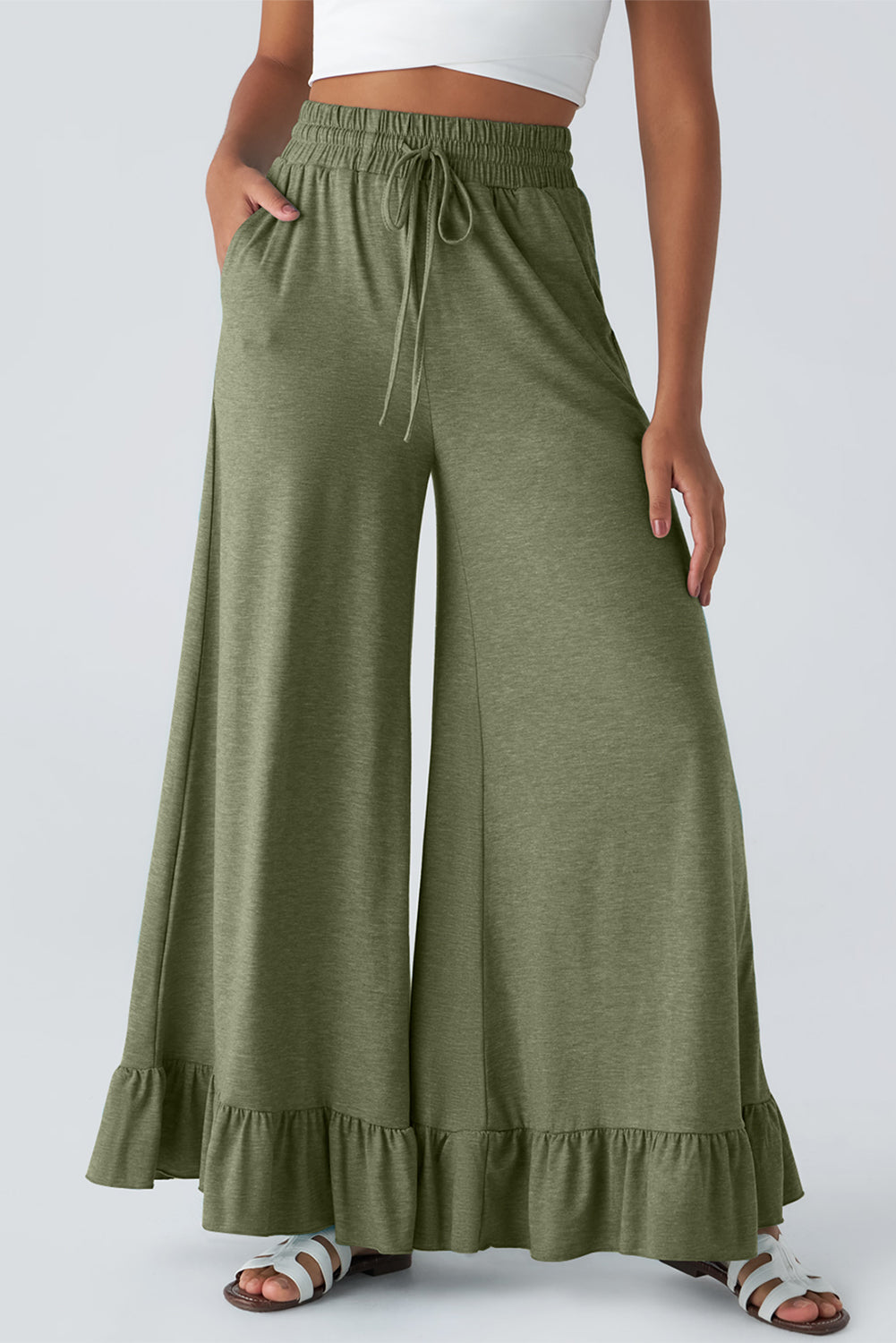 Dune Solid Color Ruffle Wide Leg Pants