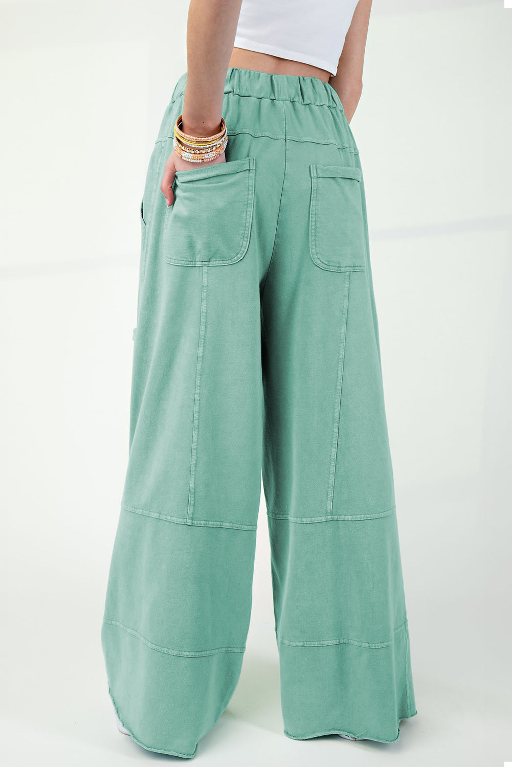 Black Exposed Seam Wide Leg Pants