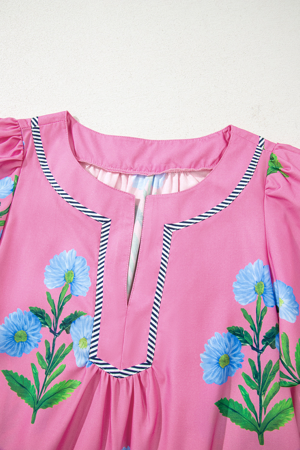 Short Sleeve Split Neck Floral Mini Dress