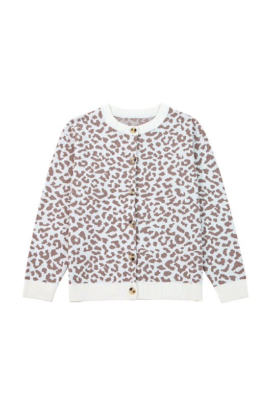 Khaki Leopard Drop Shoulder Knitted Cardigan