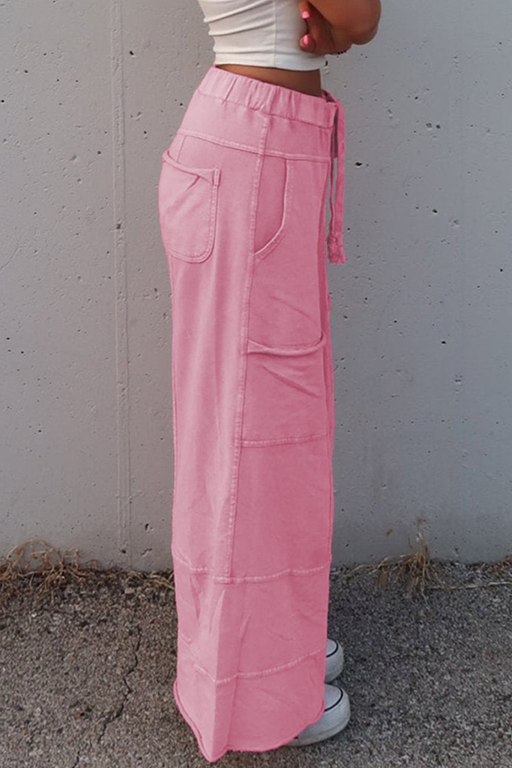 Black Exposed Seam Wide Leg Pants