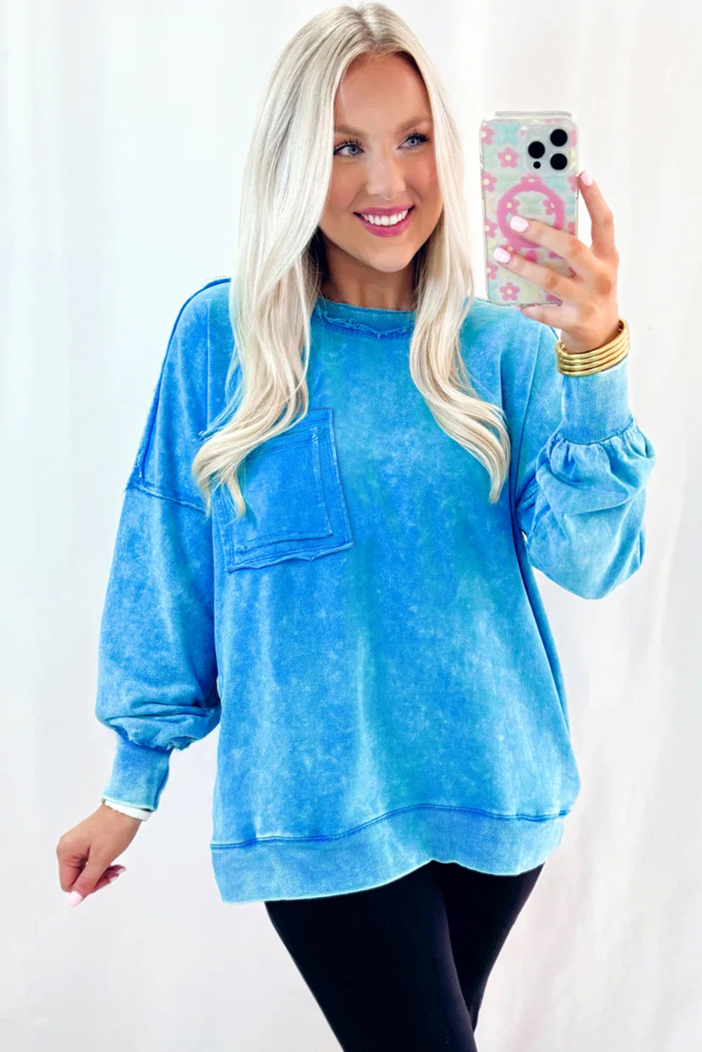 Blue Washed Pocket Pullover Sweatshirt