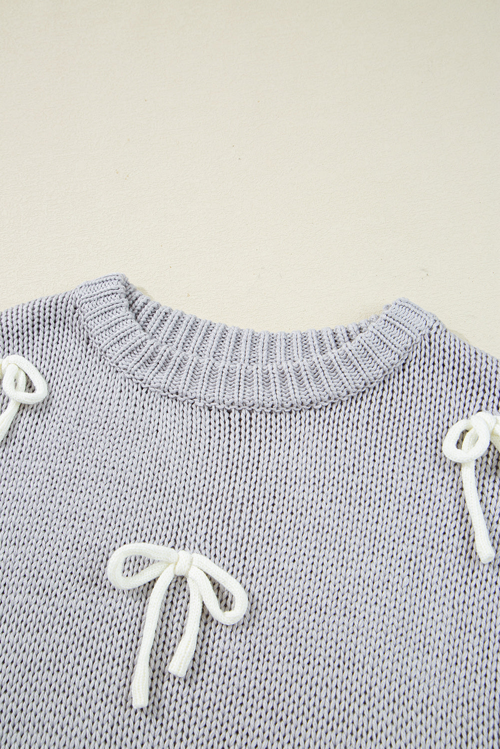 Light Grey Bowknot Cap Sleeve Sweater