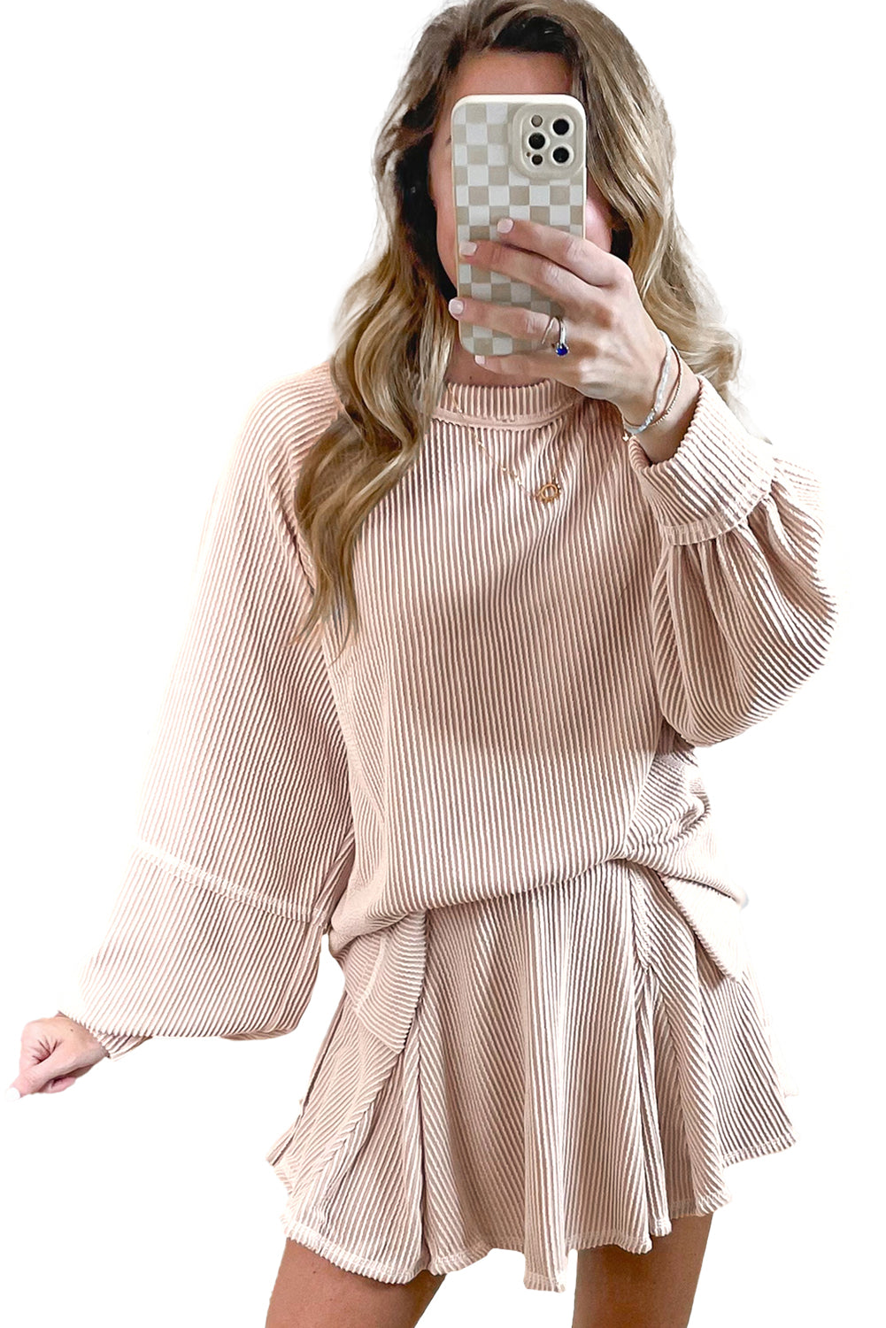 Sky Blue Sleeve Pullover Ruffle Mini Skirt Set