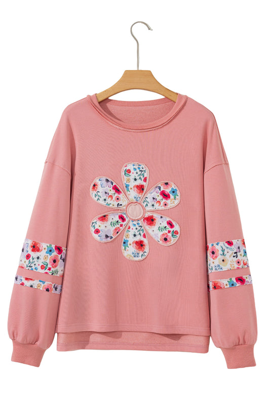 Peach Blossom Flower Drop Sleeve Pullover Sweatshirt