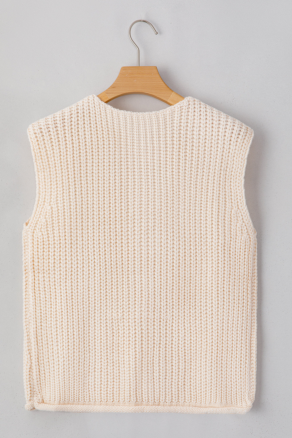 Red Solid Textured Knit Side Pockets Buttoned Sweater Vest