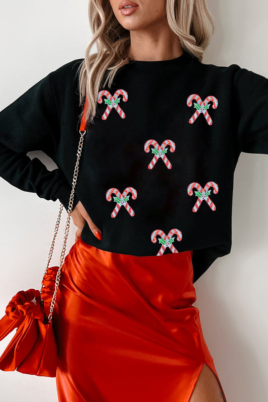 Black Candy Cane Christmas Holiday Sweatshirt