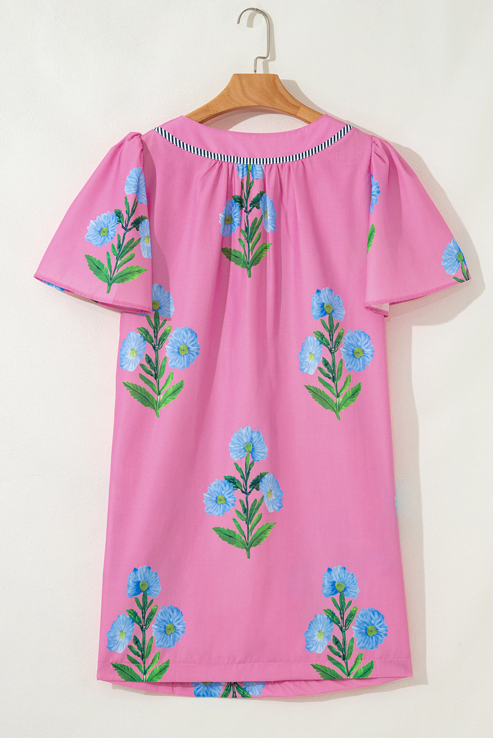 Short Sleeve Split Neck Floral Mini Dress