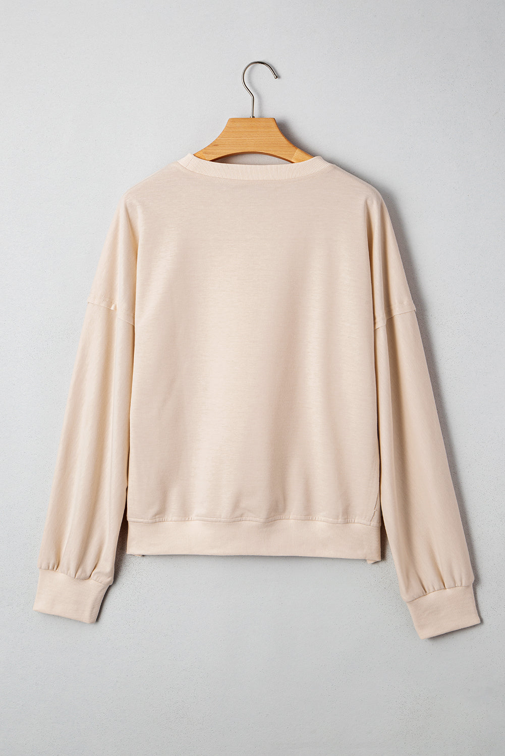 Beige Flower Patch Drop Shoulder Long Sleeve