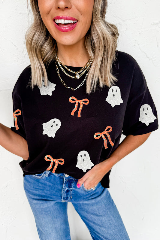 Black Ghost Patched Halloween Tee