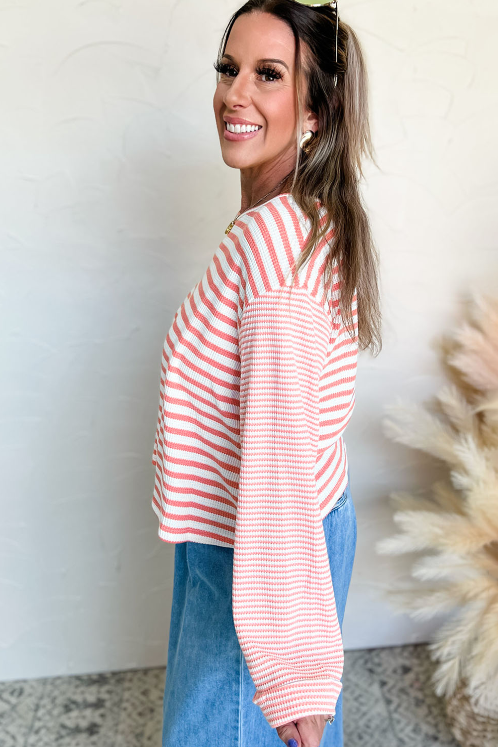 Pink Striped Drop Sleeve Top