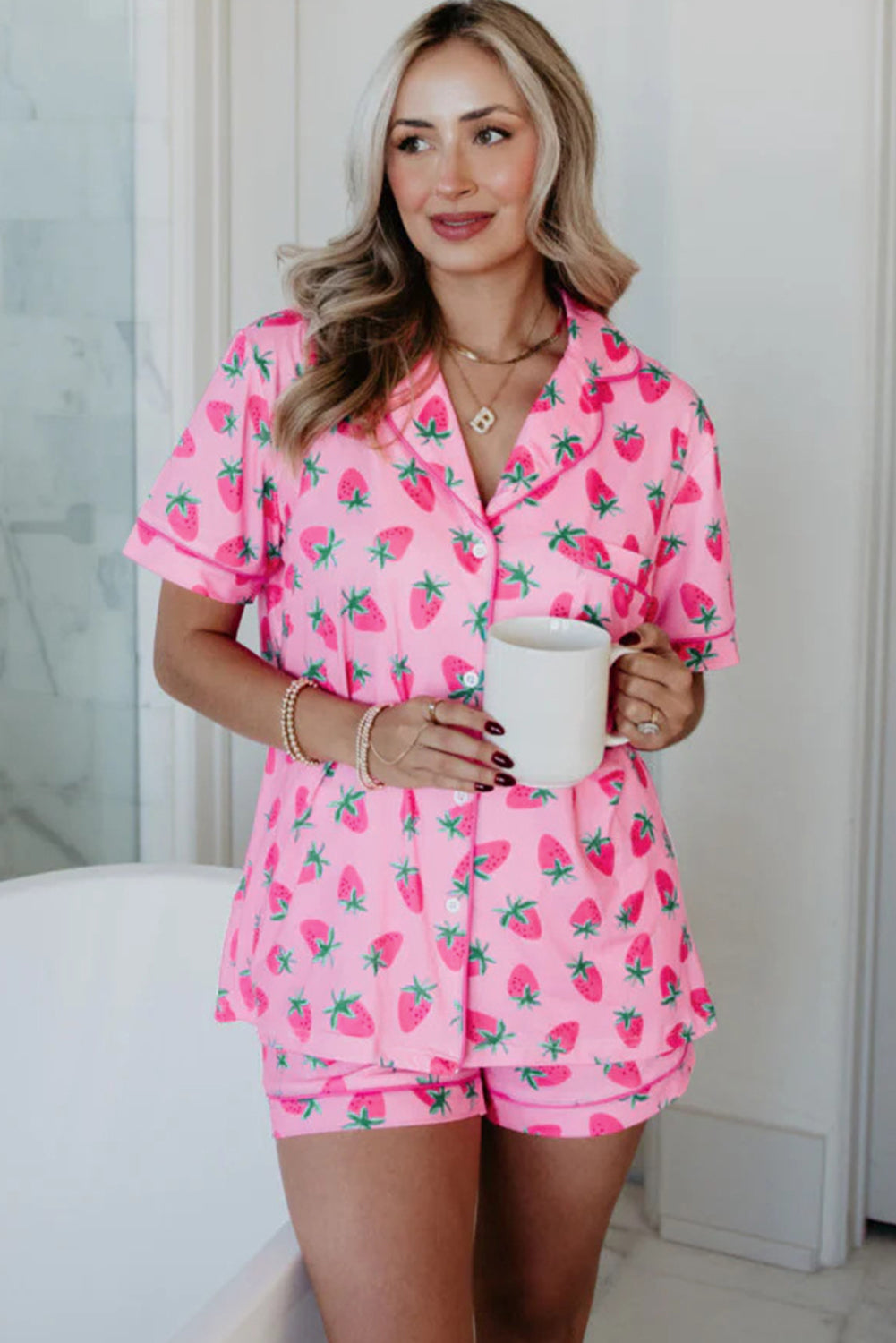 Pink Strawberry Top and Shorts Pajama Set