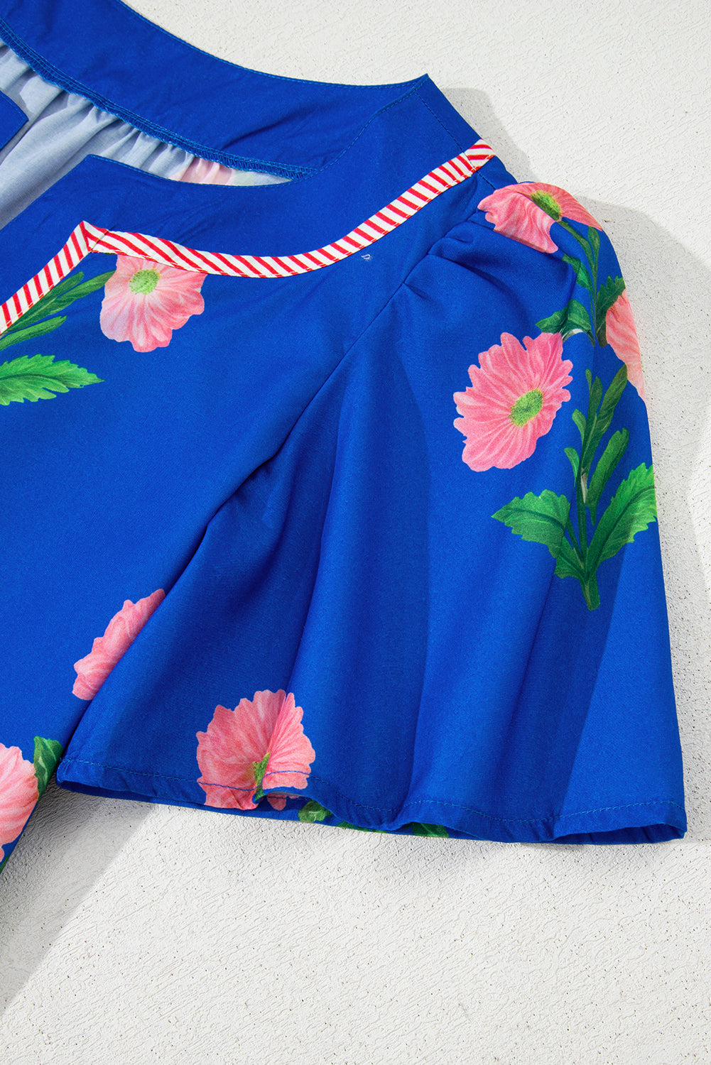 Short Sleeve Split Neck Floral Mini Dress
