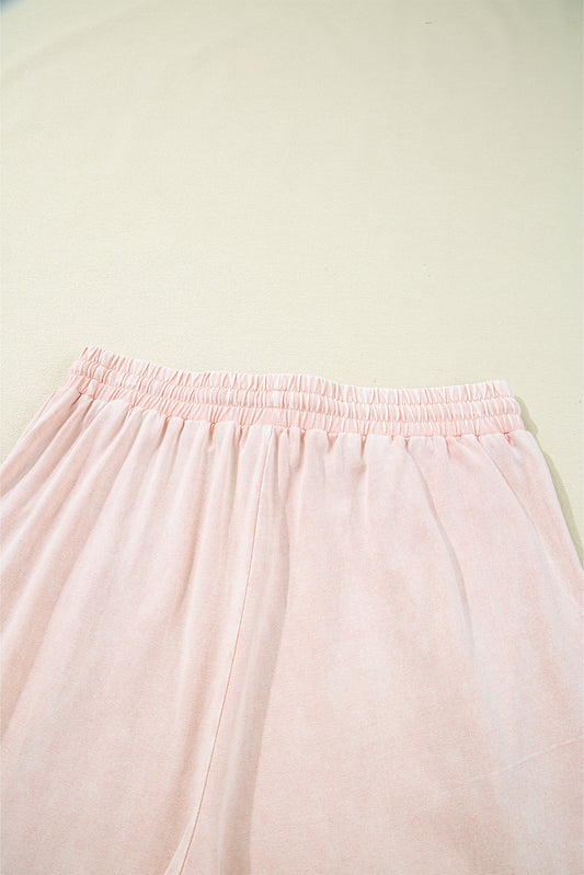 Pink Flower Cropped Wide Leg Pants