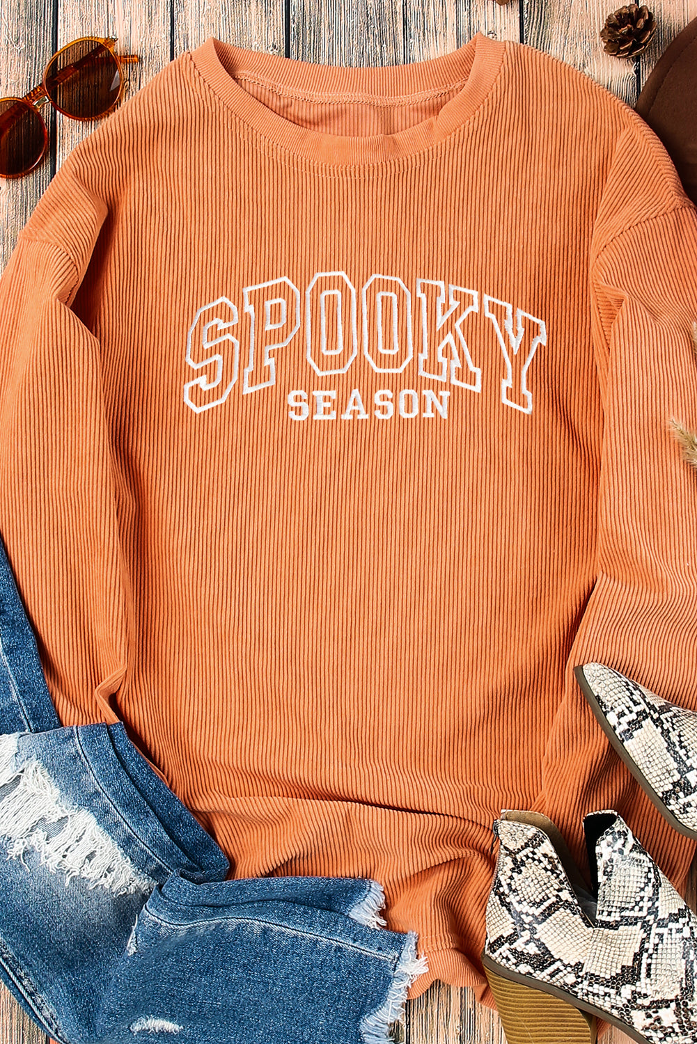 SPOOKY SEASON Graphic Twisted Ribbed Sweatshirt