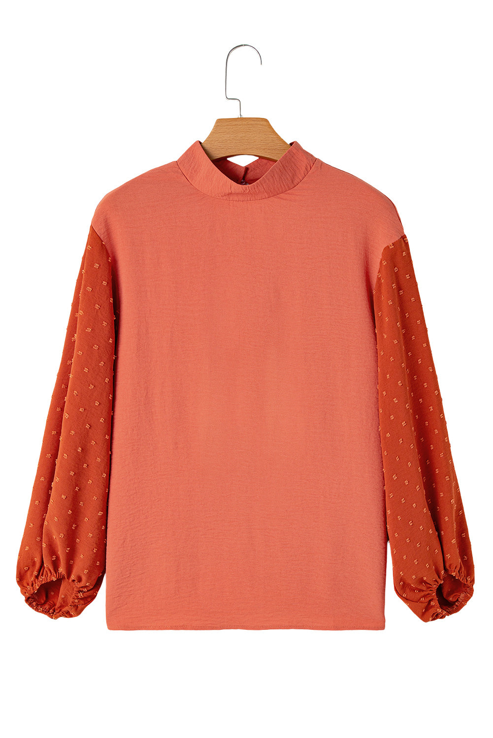 Swiss Dot Balloon Sleeve Patchwork Crinkle Blouse