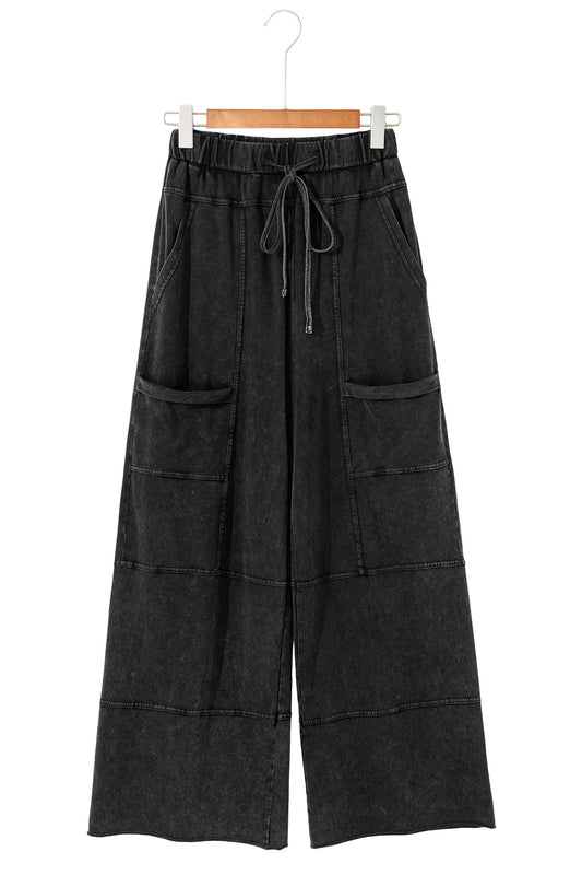 Black Exposed Seam Wide Leg  Pants