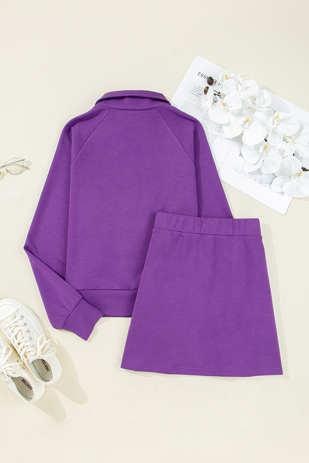 Pink Half Zip Pullover Mini Skirt 2pcs Outfit