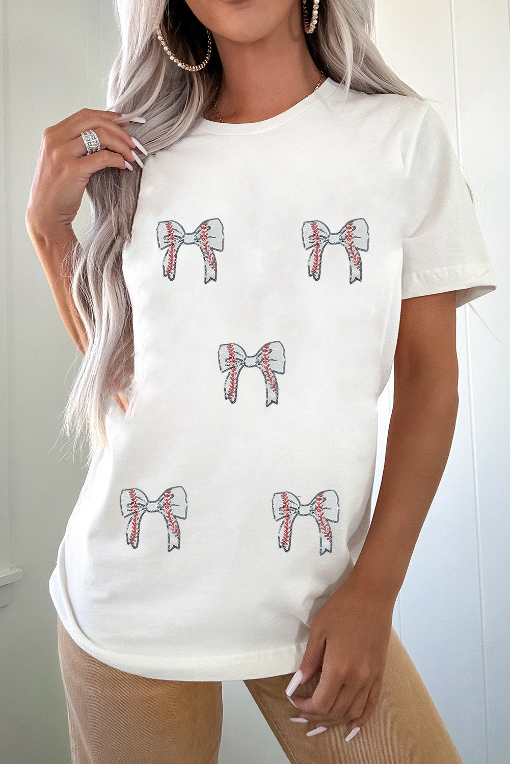 White Game Day Crewneck T Shirt