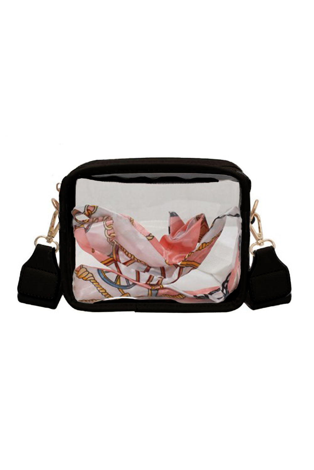 White PU Leather Strap Clear PVC Crossbody Bag