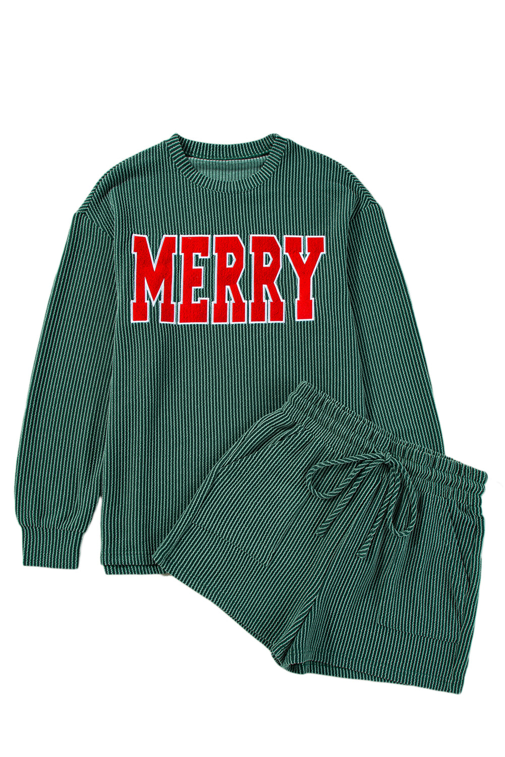 Red MERRY Long Sleeve Top and Shorts Pajama Set
