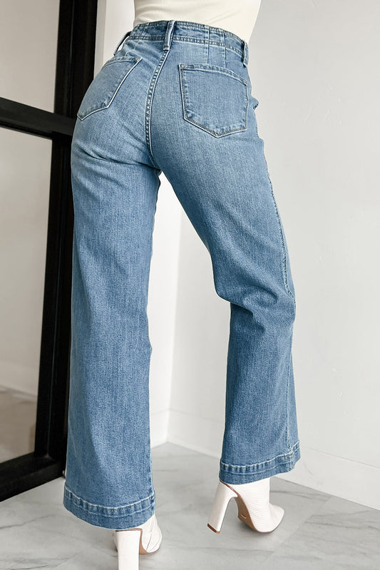 Blue Multi Button Waist Straight Leg Jeans