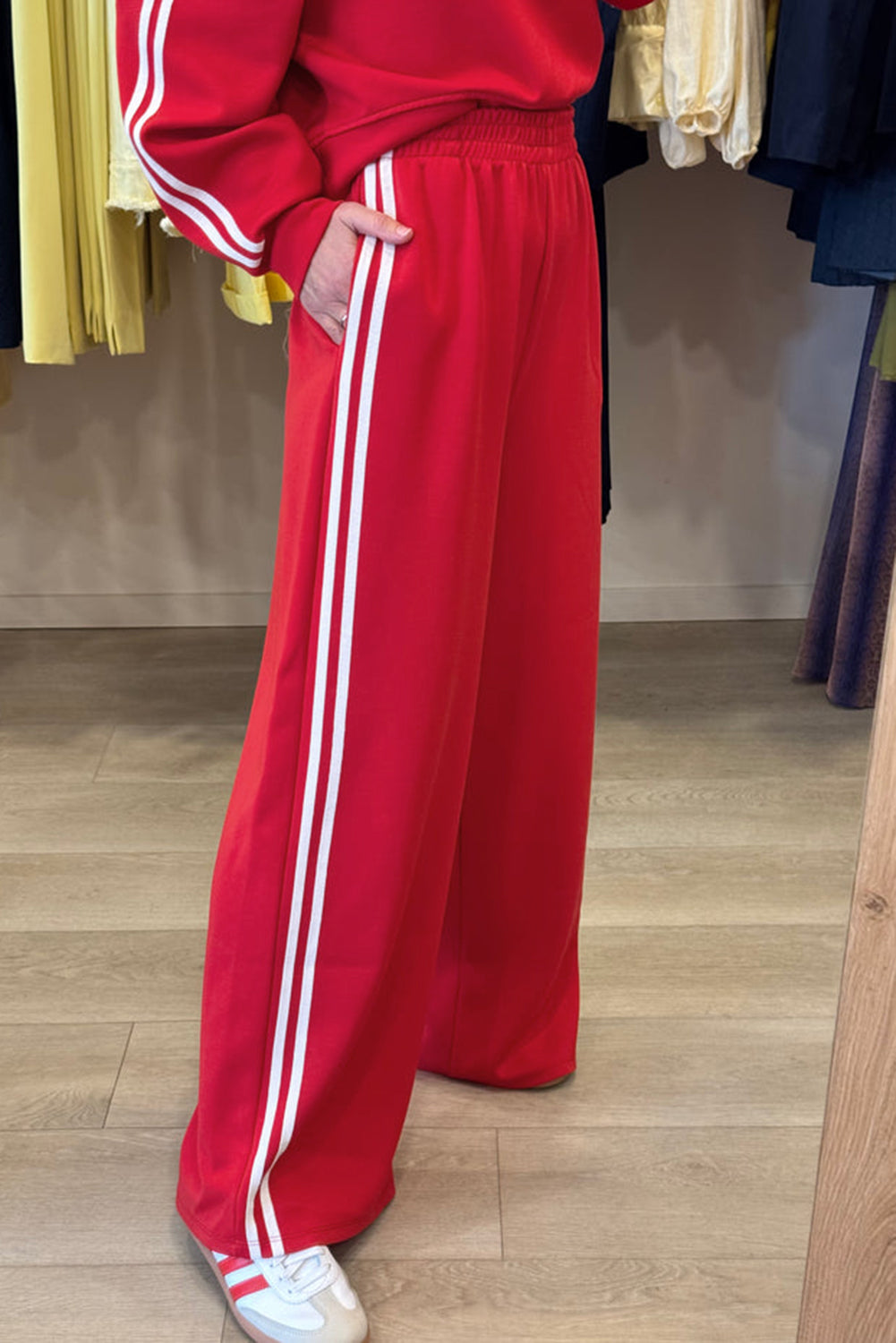 Red Varsity Striped Cropped Pullover Wide Leg Pants 2pcs Outfit