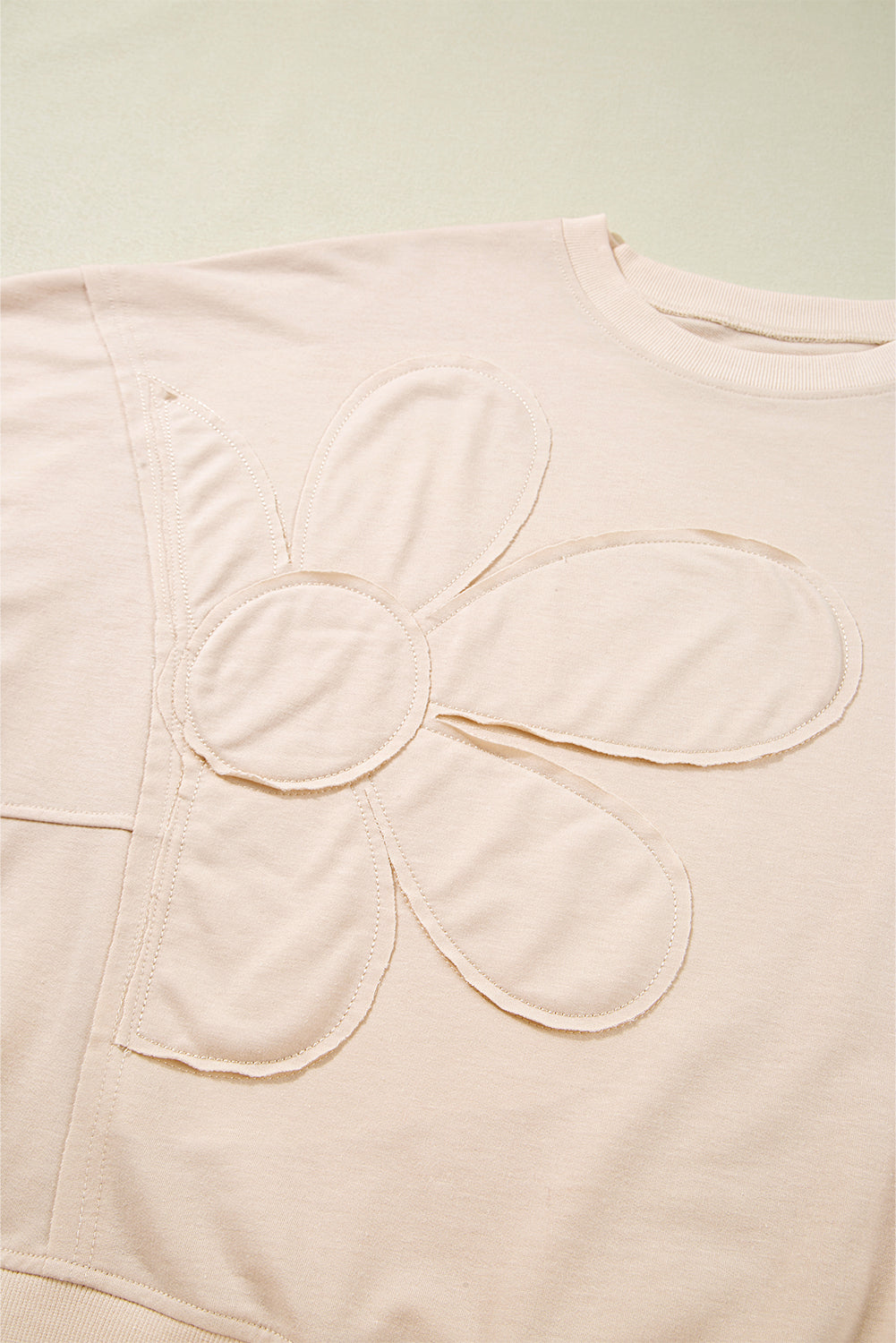 Beige Flower Patch Drop Shoulder Long Sleeve