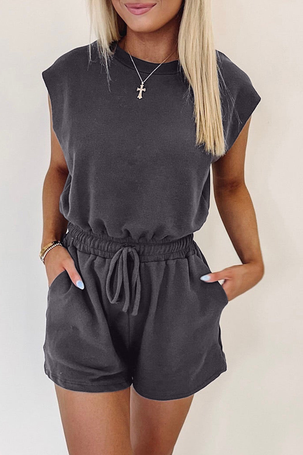 Bristol Black Backless Drawstring Waist Knit Romper
