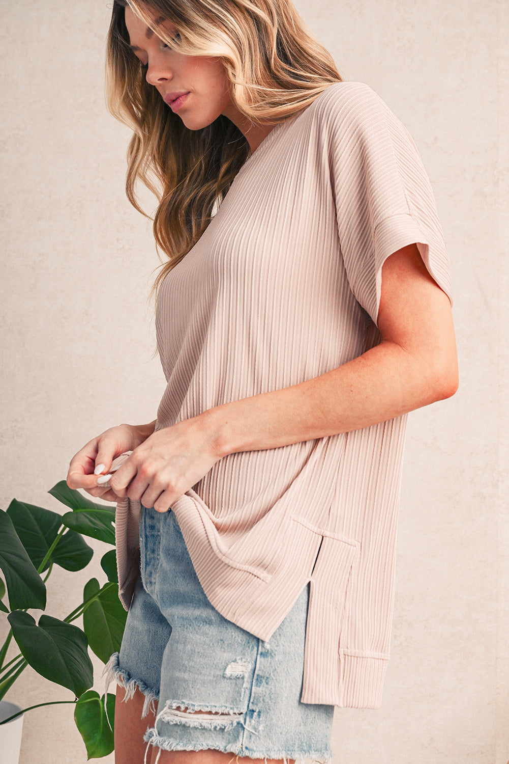 Jet Stream Side Slits Short Sleeve Top