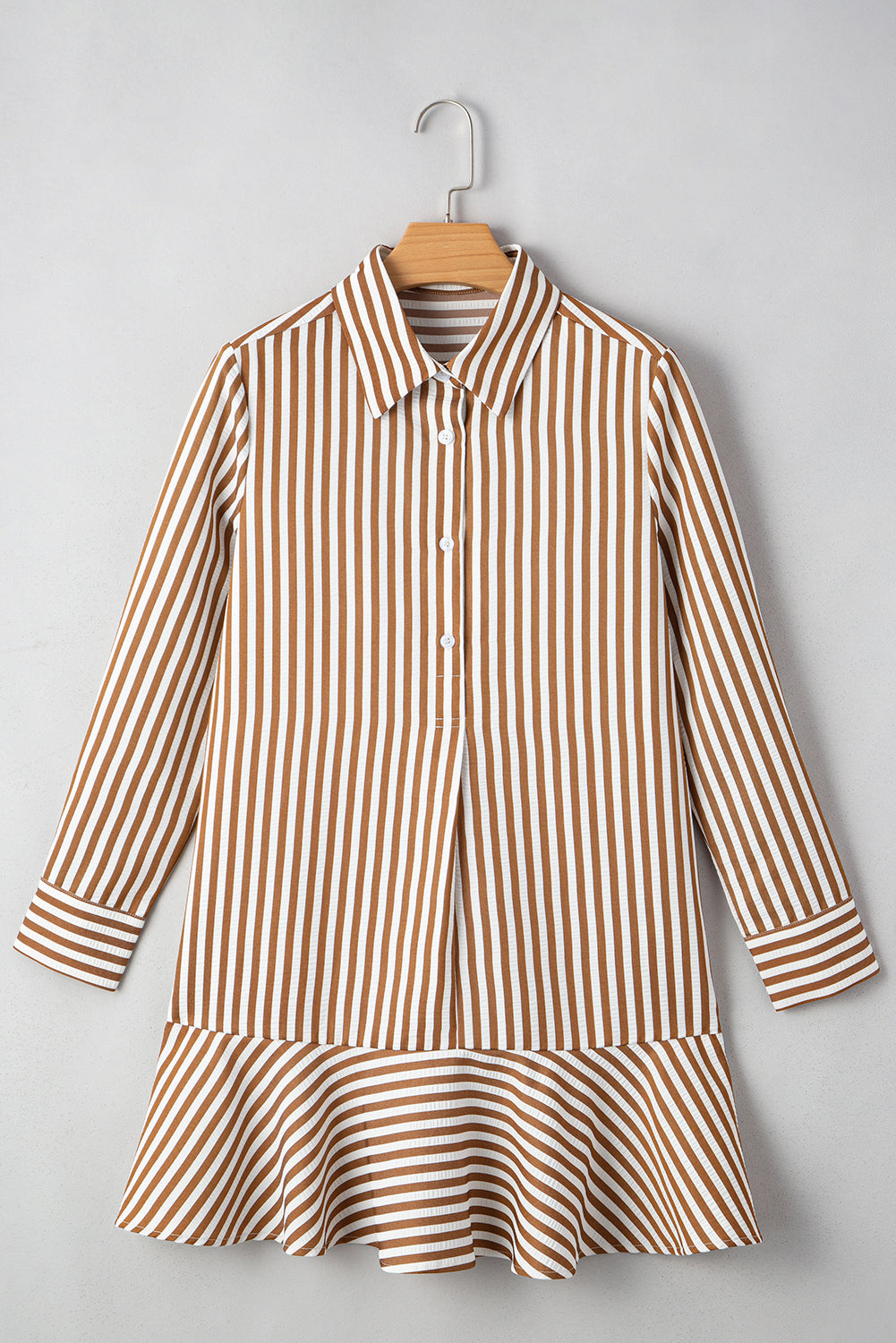 Brown Long Sleeve Shirt Mini Dress