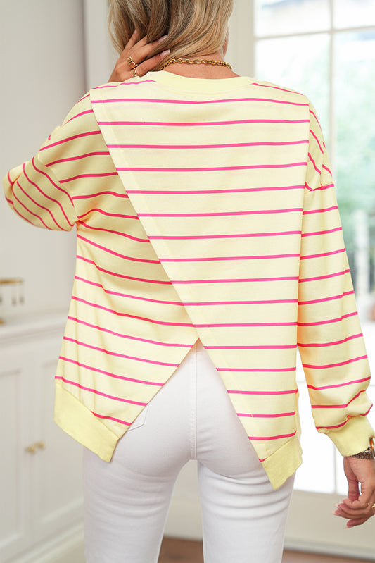 Yellow Striped Drop Shoulder Pullover Sweatshirt