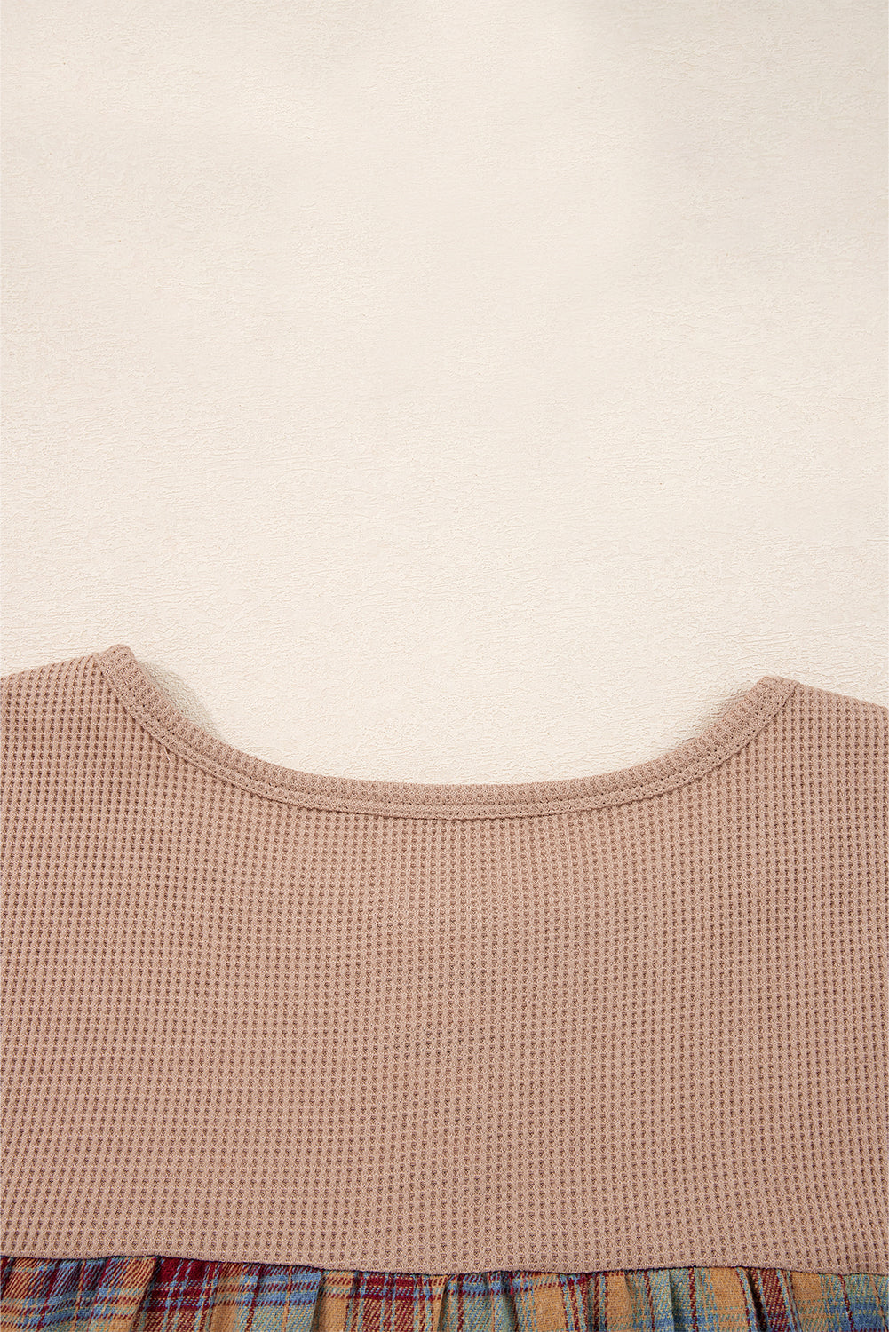 Beige Waffle Stripe Plaid Top