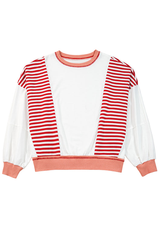 Red Striped Colorblock Oversized Sweatshirt