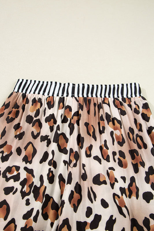 Leopard Print Striped Patchwork Shirt and Pants Pajama Set