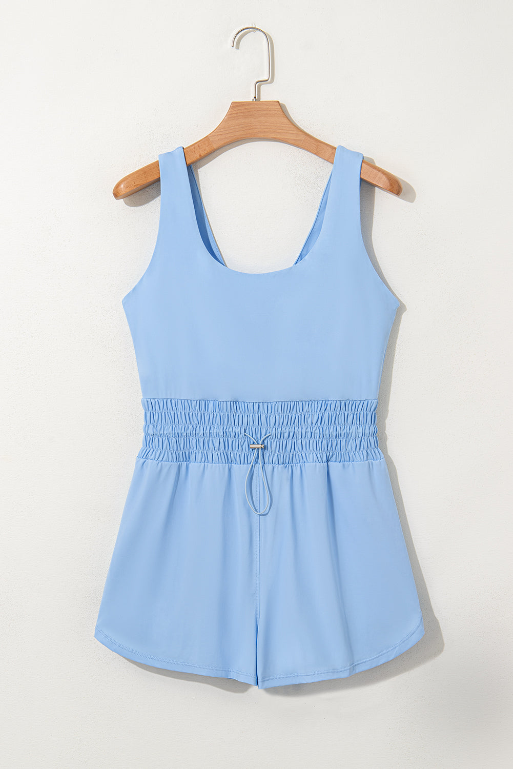 Plain Sleeveless Drawstring Cinched Waist Romper
