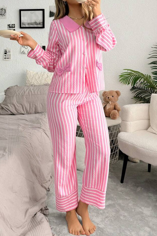 Pink Striped Pullover Pants Pajama Set