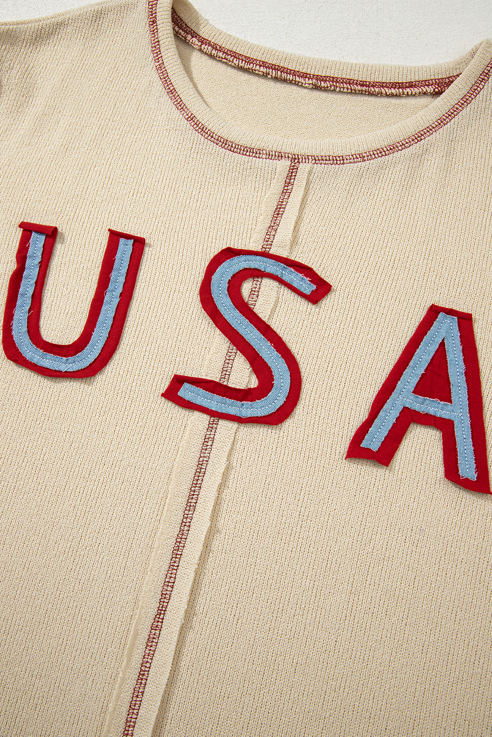 Beige USA Star Long Sleeve Top