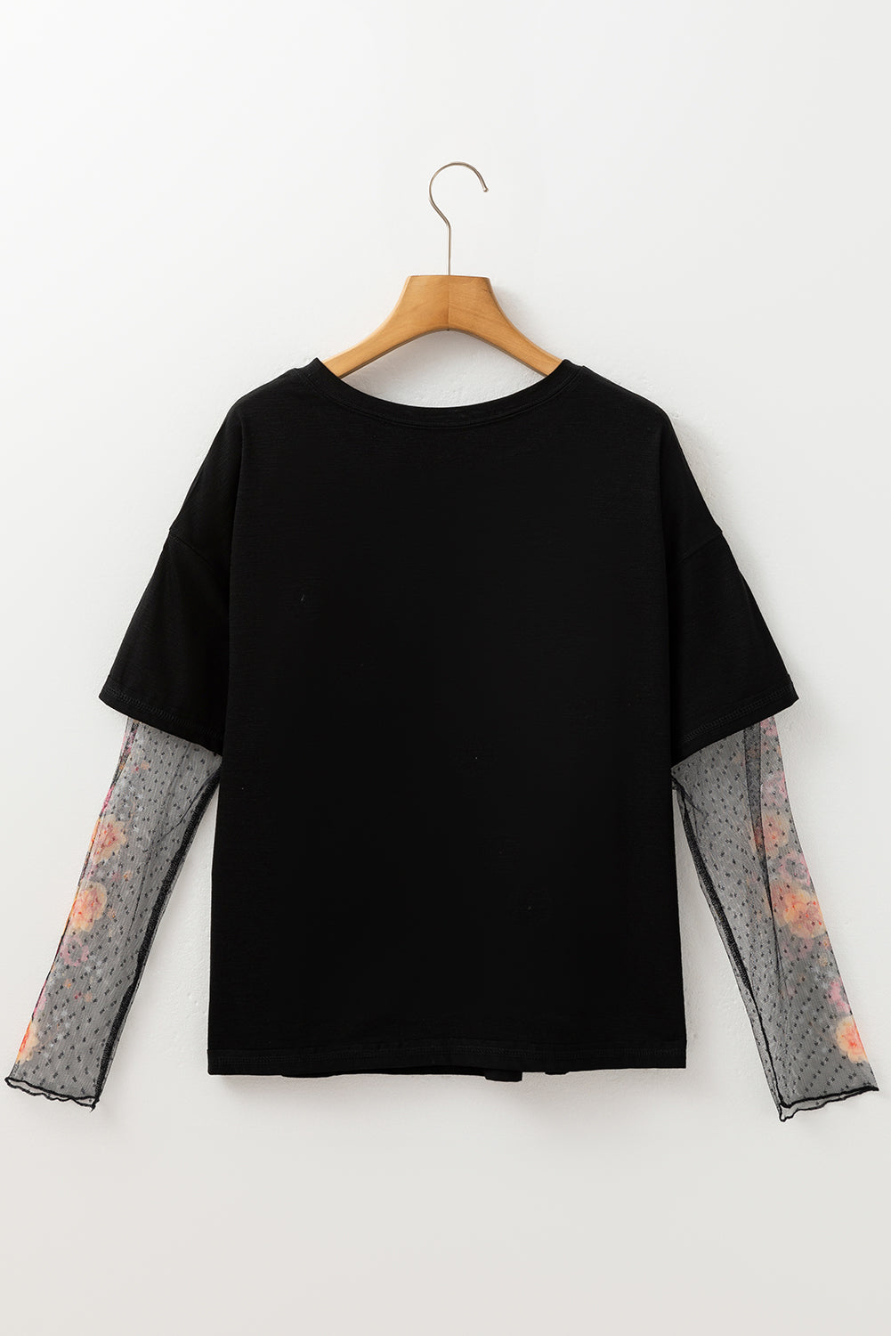 Black Floral Mesh Sleeve Top