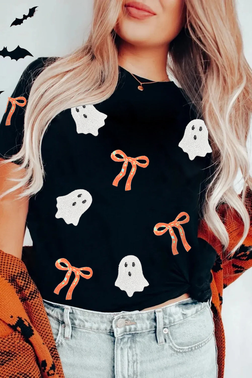 Black Ghost Patched Halloween Tee
