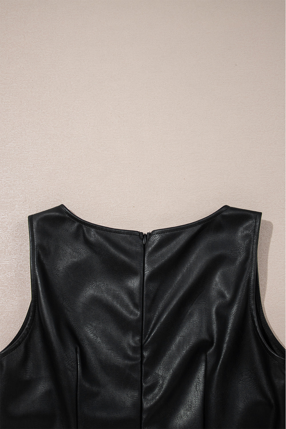 Black Leather Sleeveless Mini Dress