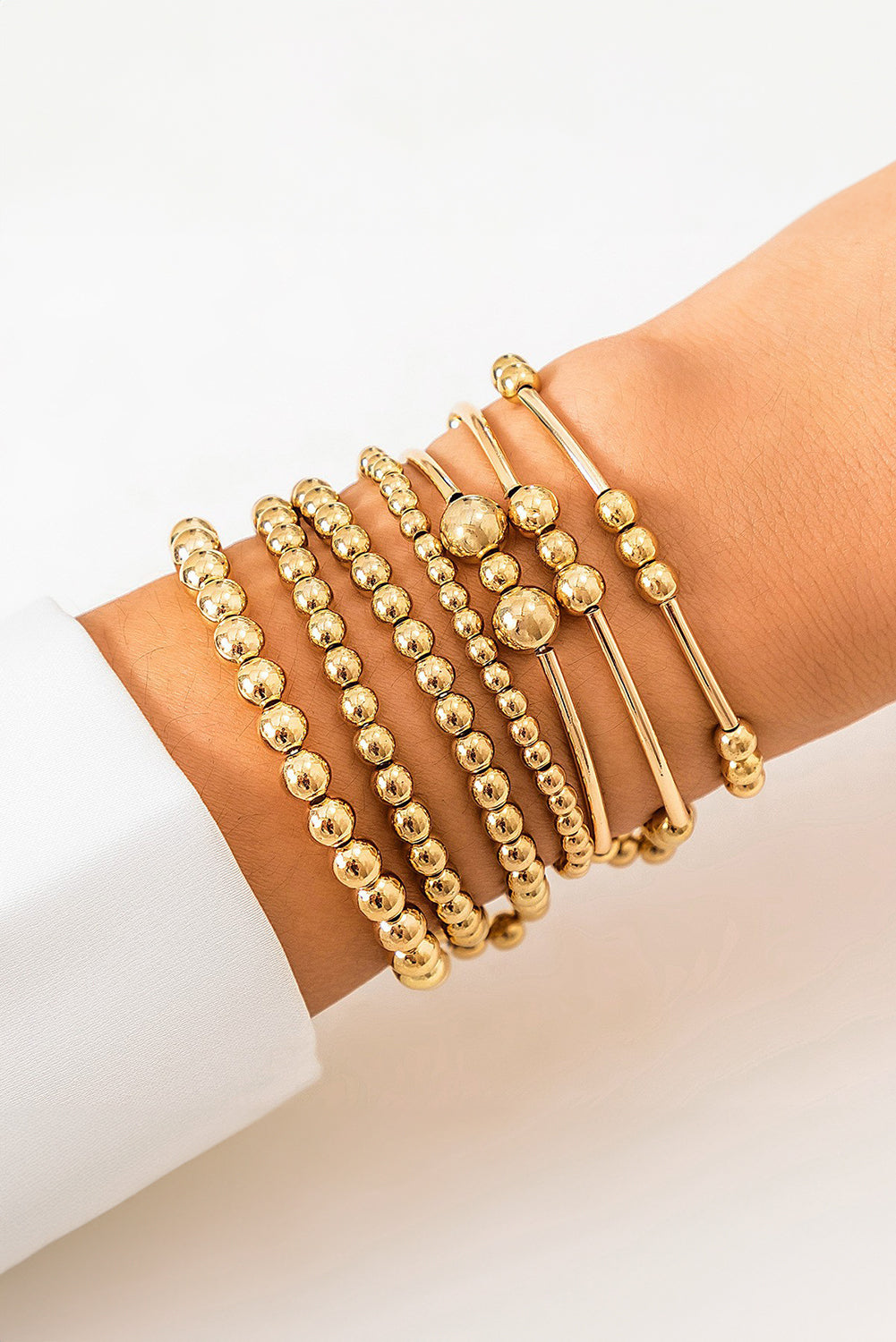 Gold Beaded Stackable Bracelet Set