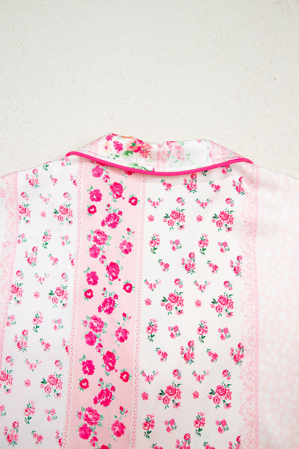 Pink Floral Print Satin Tie Pajama Set