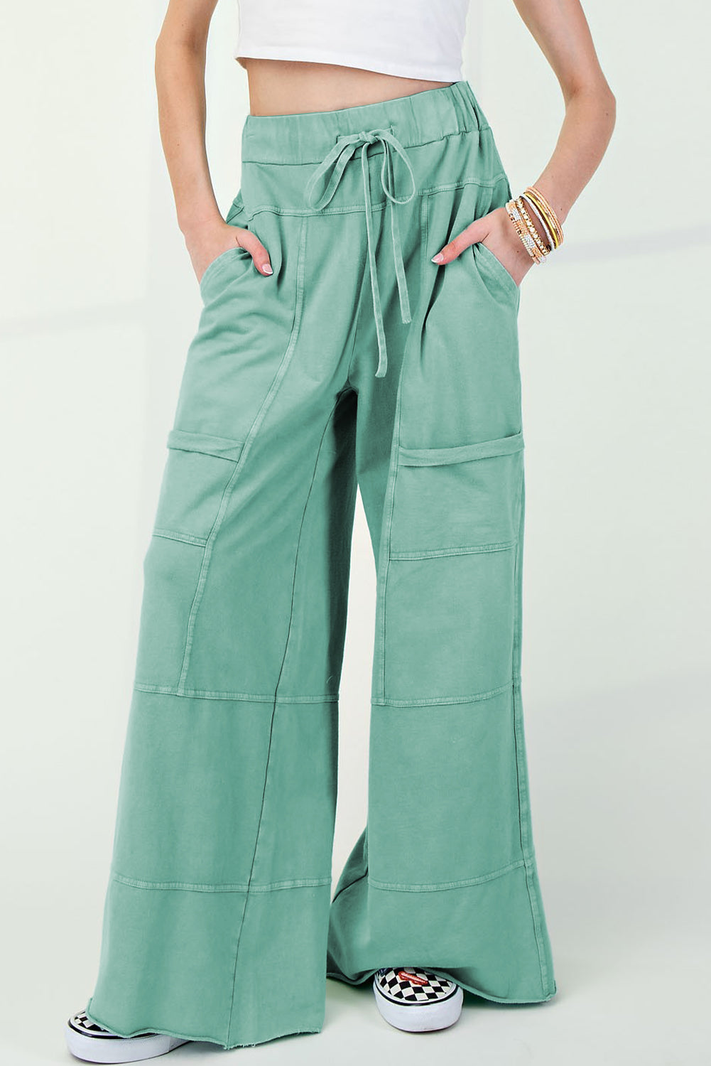 Black Exposed Seam Wide Leg Pants